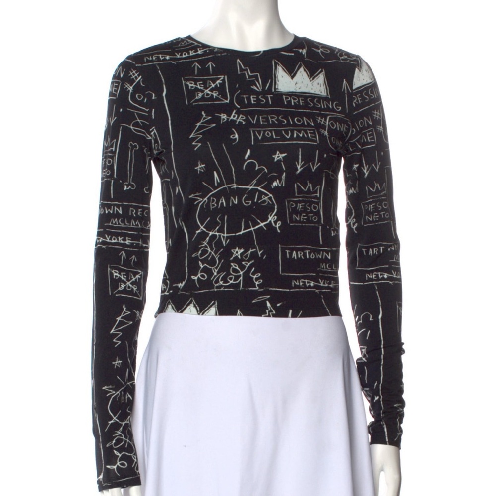 Alice+Olivia x Basquait Delaina Printed Beat Bop Cropped Top